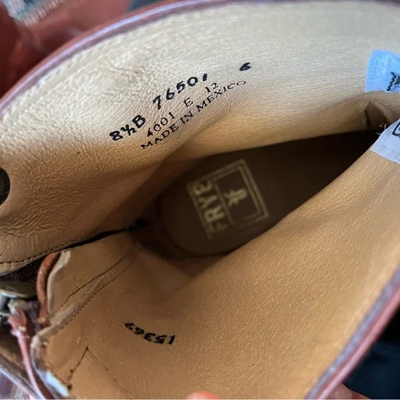 Frye Melissa Button Leather Zip Short Boot, #76501, Cognac Brown - Picture 3 of 4